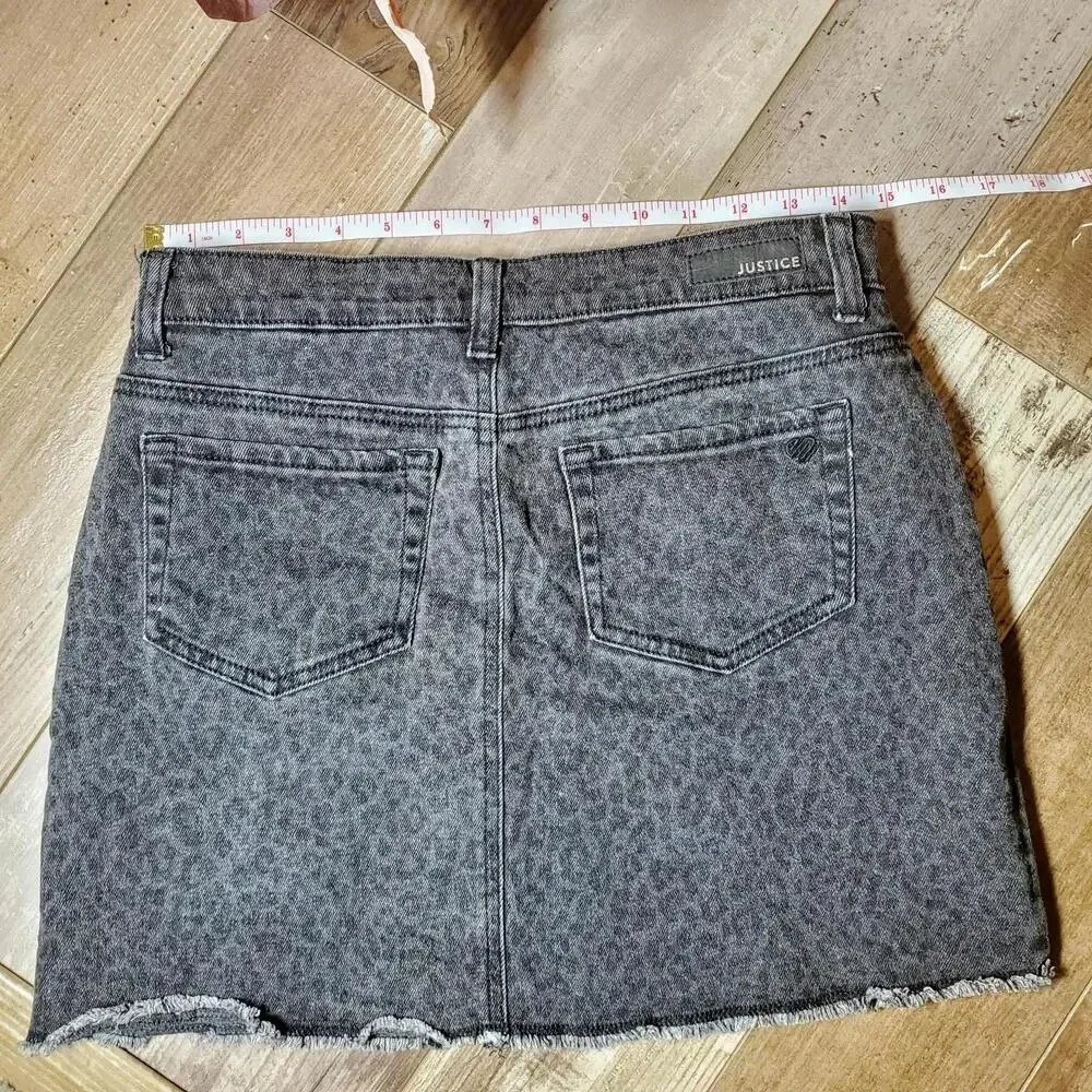 JUSTICE Size 16 Black Raw Hem Denim Skort Leopard Print NWOT